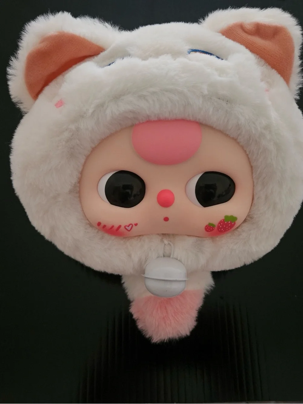 Plush White and Pink Strawberry Cat Doll Hooded Toy